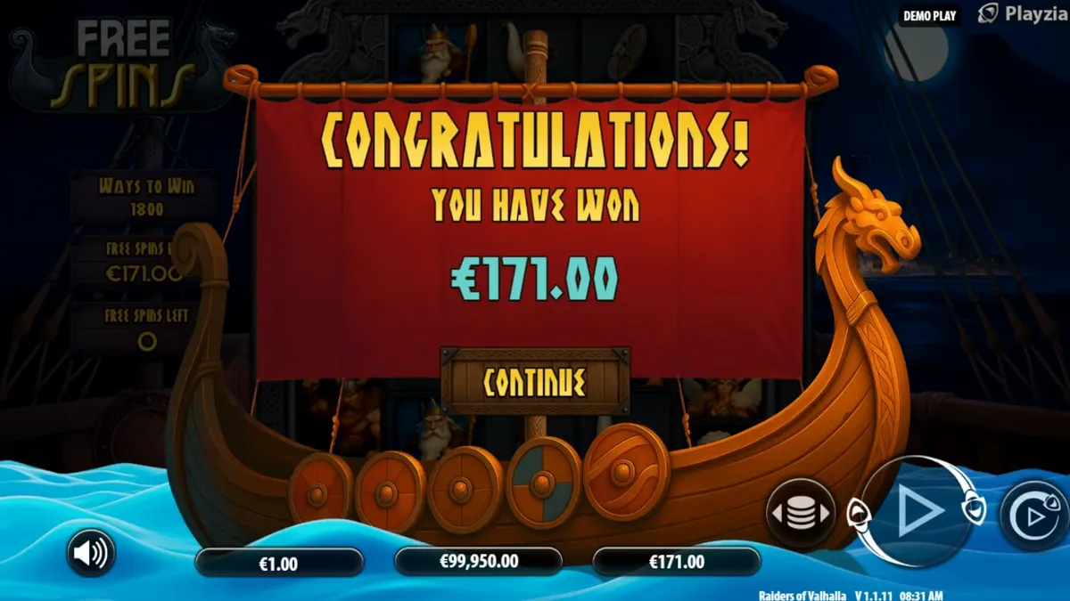 Prajurit Viking dan petir di latar belakang slot Raiders of Valhalla Megaways