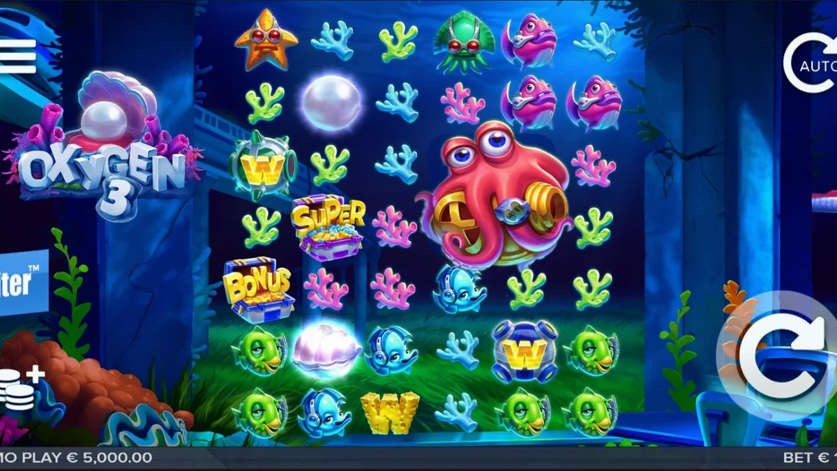 Tampilan visual slot Oxygen 3 dengan tema bawah laut apokaliptik