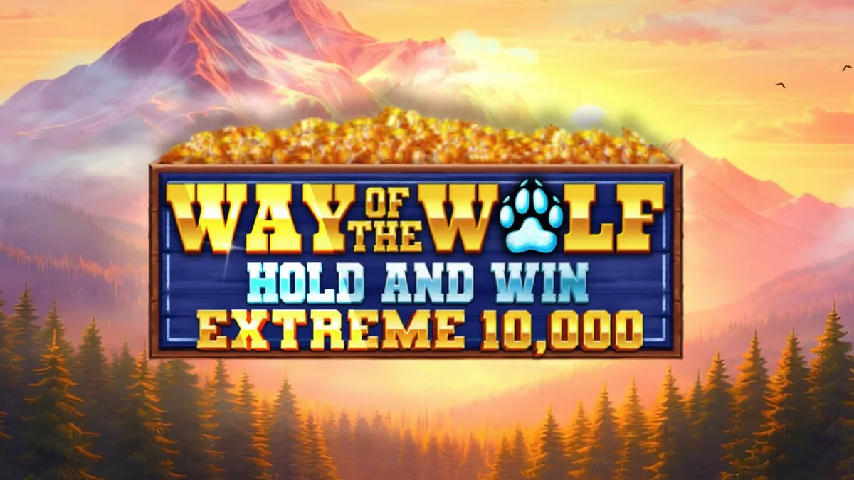 Visual atmosferik slot Way of the Wolf dengan latar belakang hutan malam dan serigala